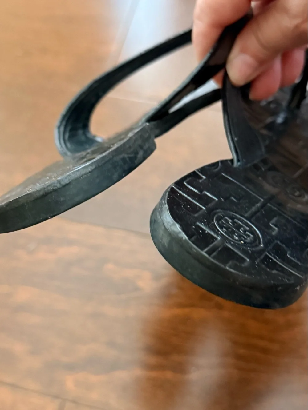 Tory Burch Black Logo Medallion Thong Sandals. Always classic.